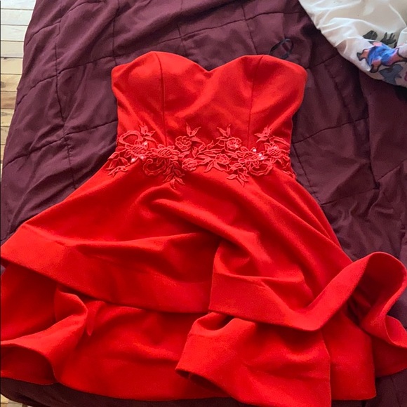 Red Strapless Formal Dress - Picture 1 of 4
